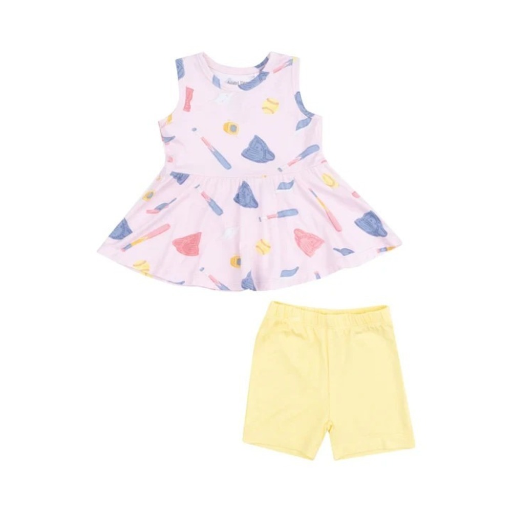 ANGEL DEAR NWT Bamboo SOFTBALL BASEBALL 2pc Set Peplum & Biker Shorts 3T